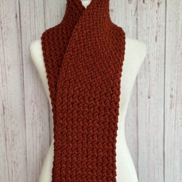 Chunky Orange Spice Long Knitted Scarf - Picture 5 of 8